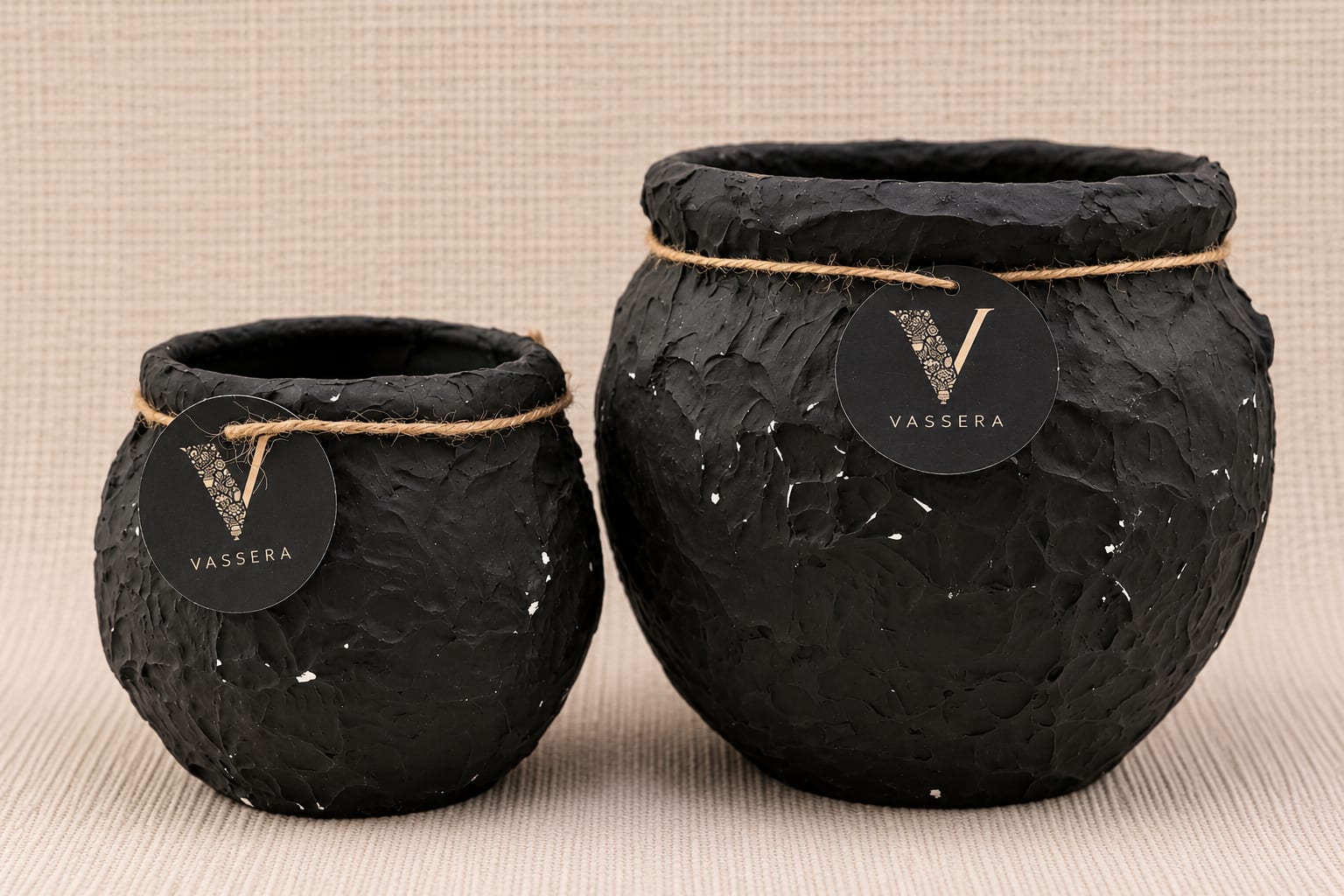 Noir Stone Textured Planter Duo