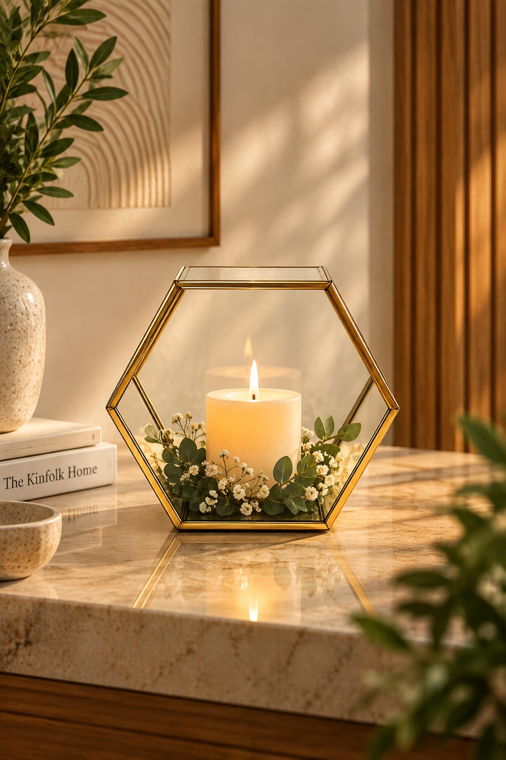 Elara Hexagon Glass Lantern