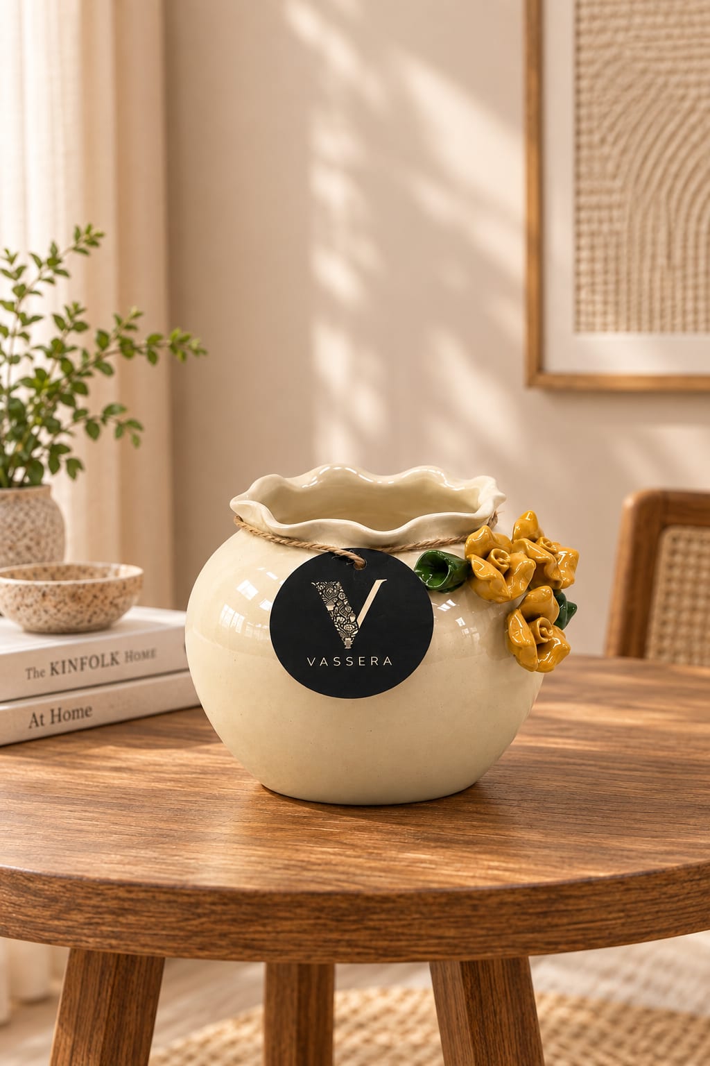 Golden Bloom Ruffle Ceramic Planter