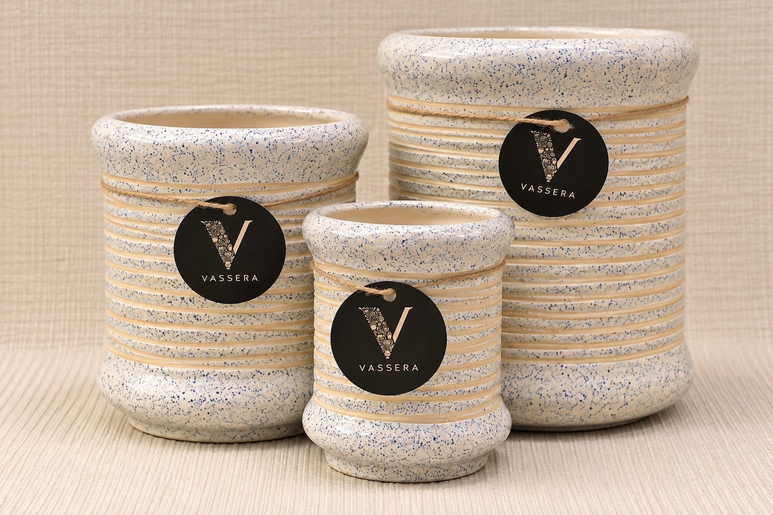 Coastal Speckle Ribbed Planter Trio