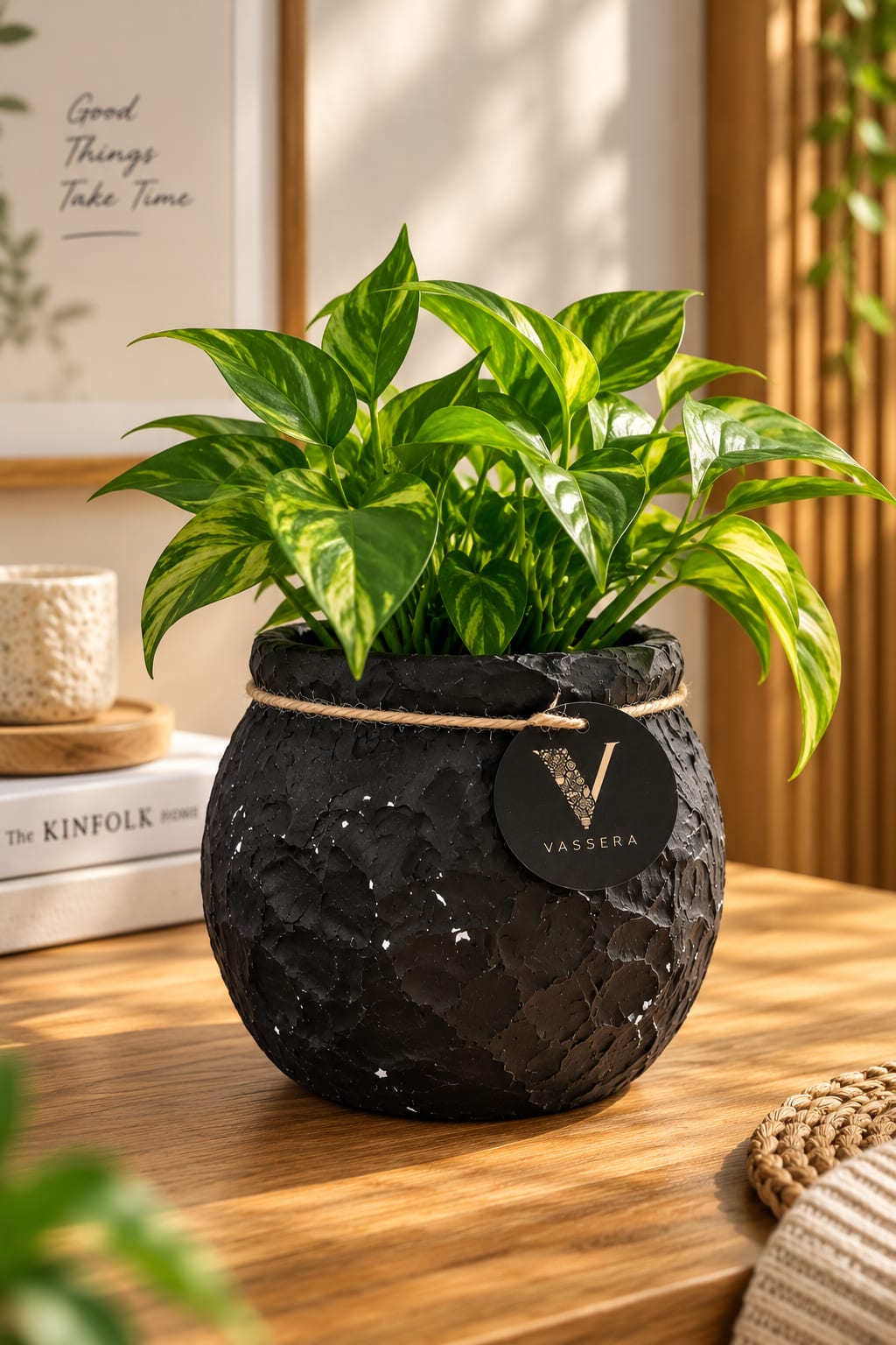 Noir Stone Textured Planter Duo