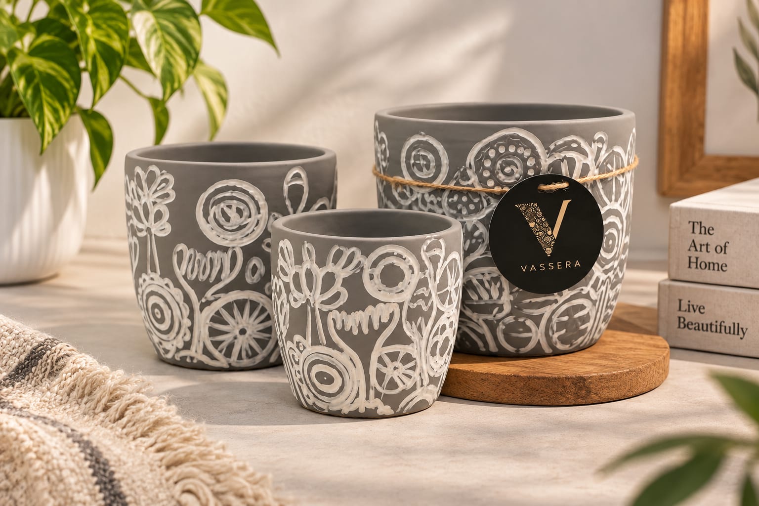 Ash Doodle Ceramic Planter Trio