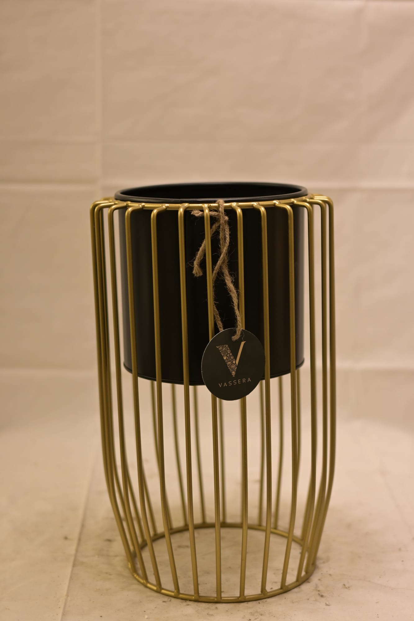 Noir Cage Gold Metal Planter