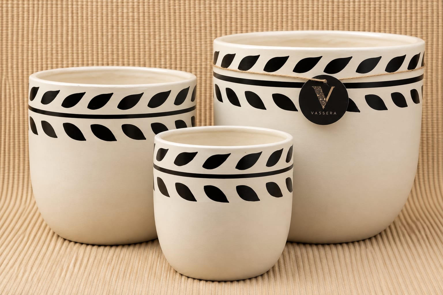 Ivory Leaf Border Ceramic Planter Trio
