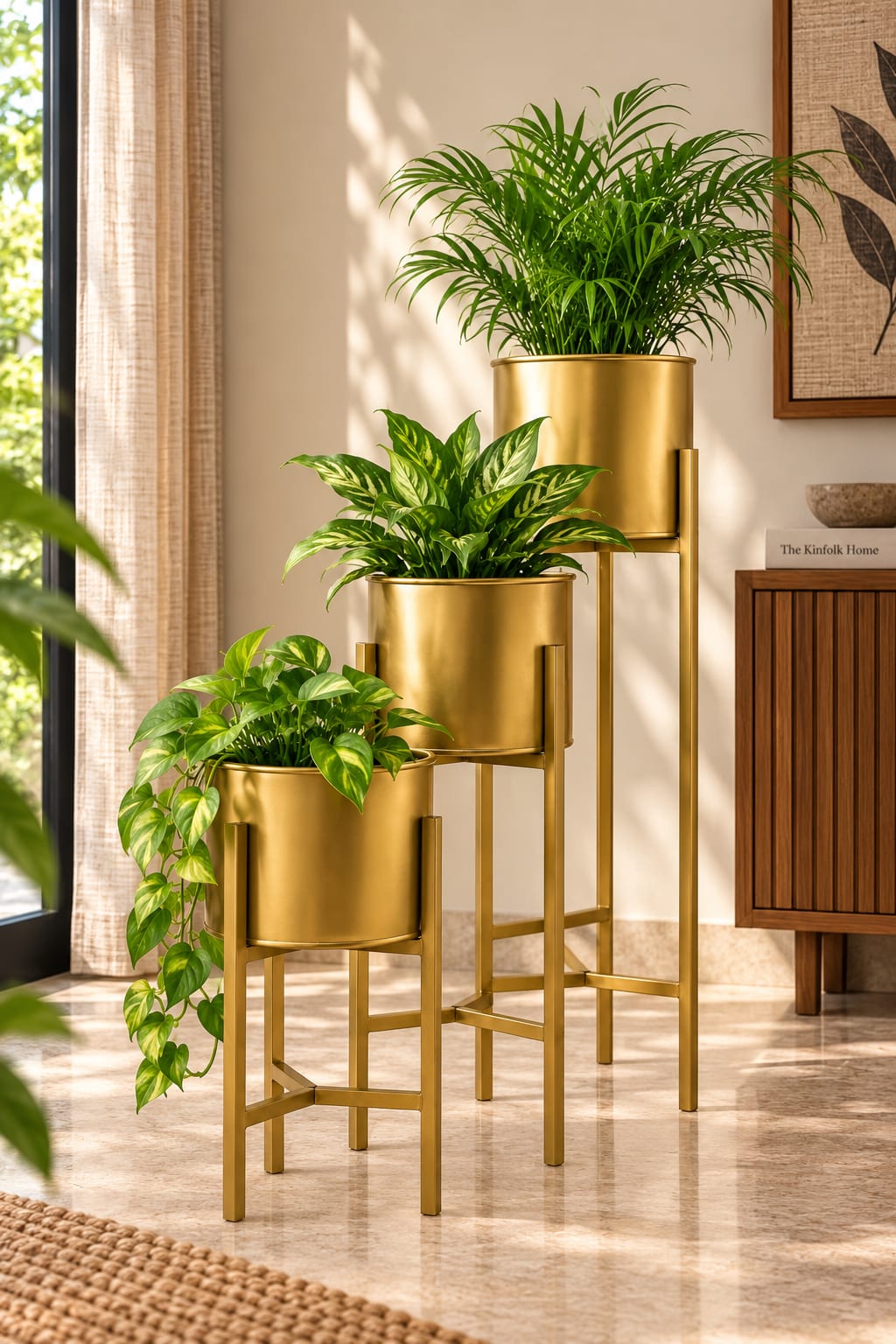 Golden Tier Metal Planter Stand Trio
