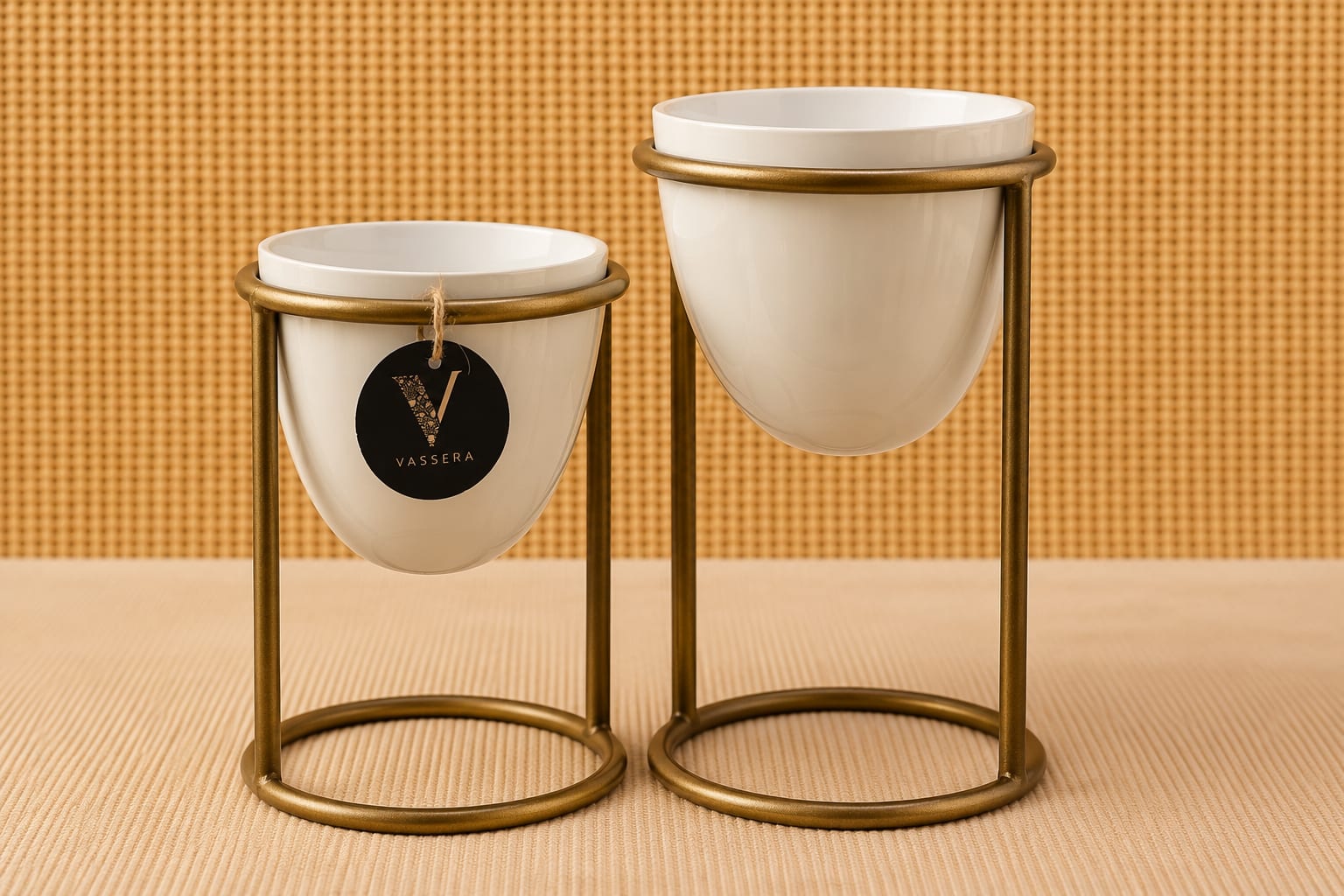 Ivory Halo Gold Stand Planter Duo