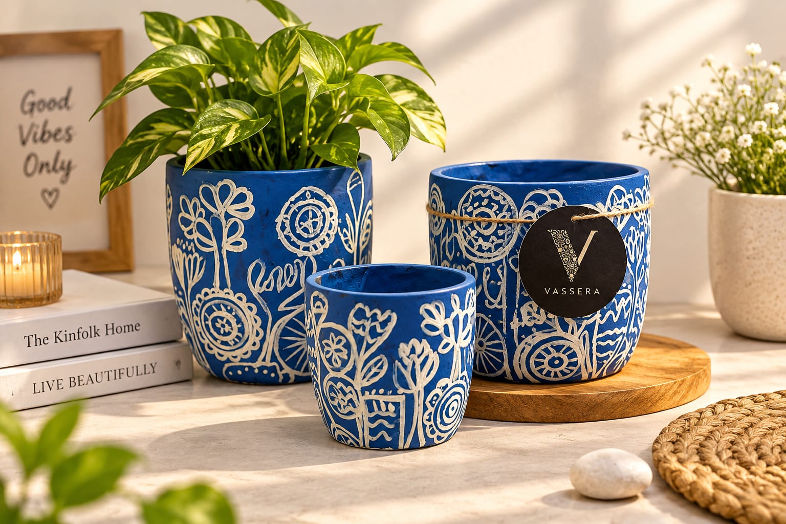 Indigo Doodle Planter Trio