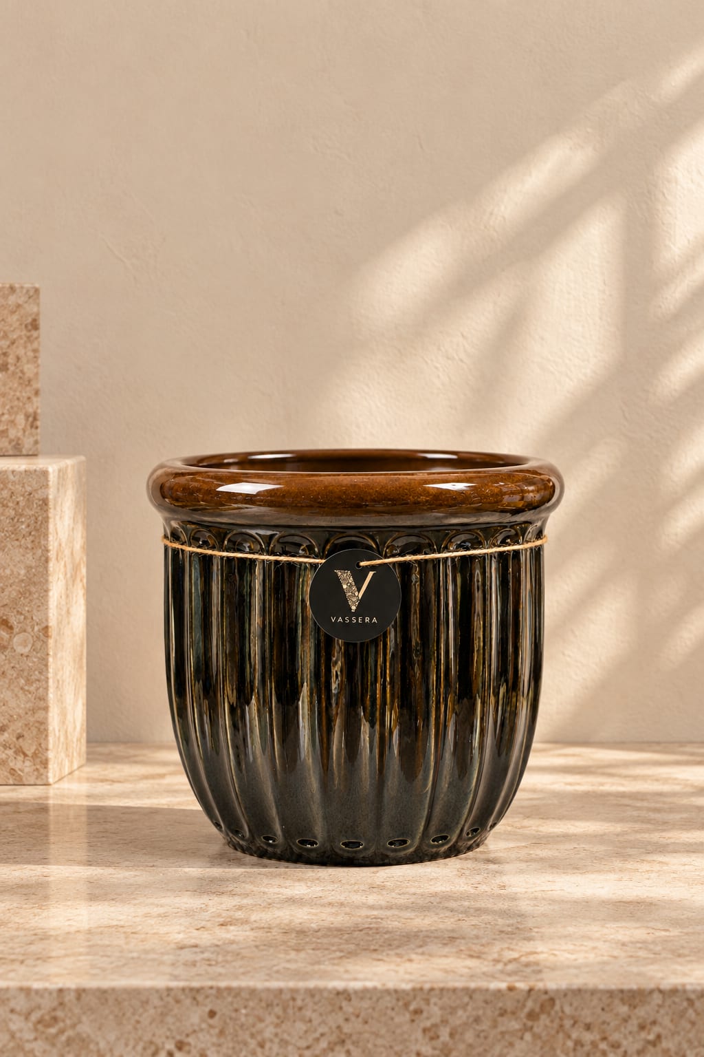 Obsidian Heritage Fluted Ceramic Planter