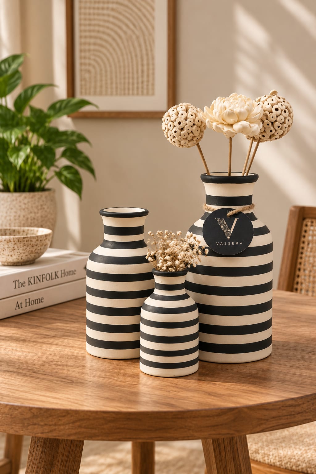 Monochrome Rhythm Striped Vase Trio