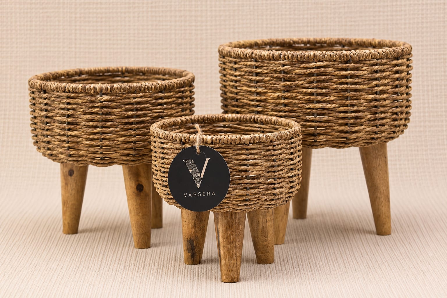 Terra Weave Wooden Leg Planter Trio