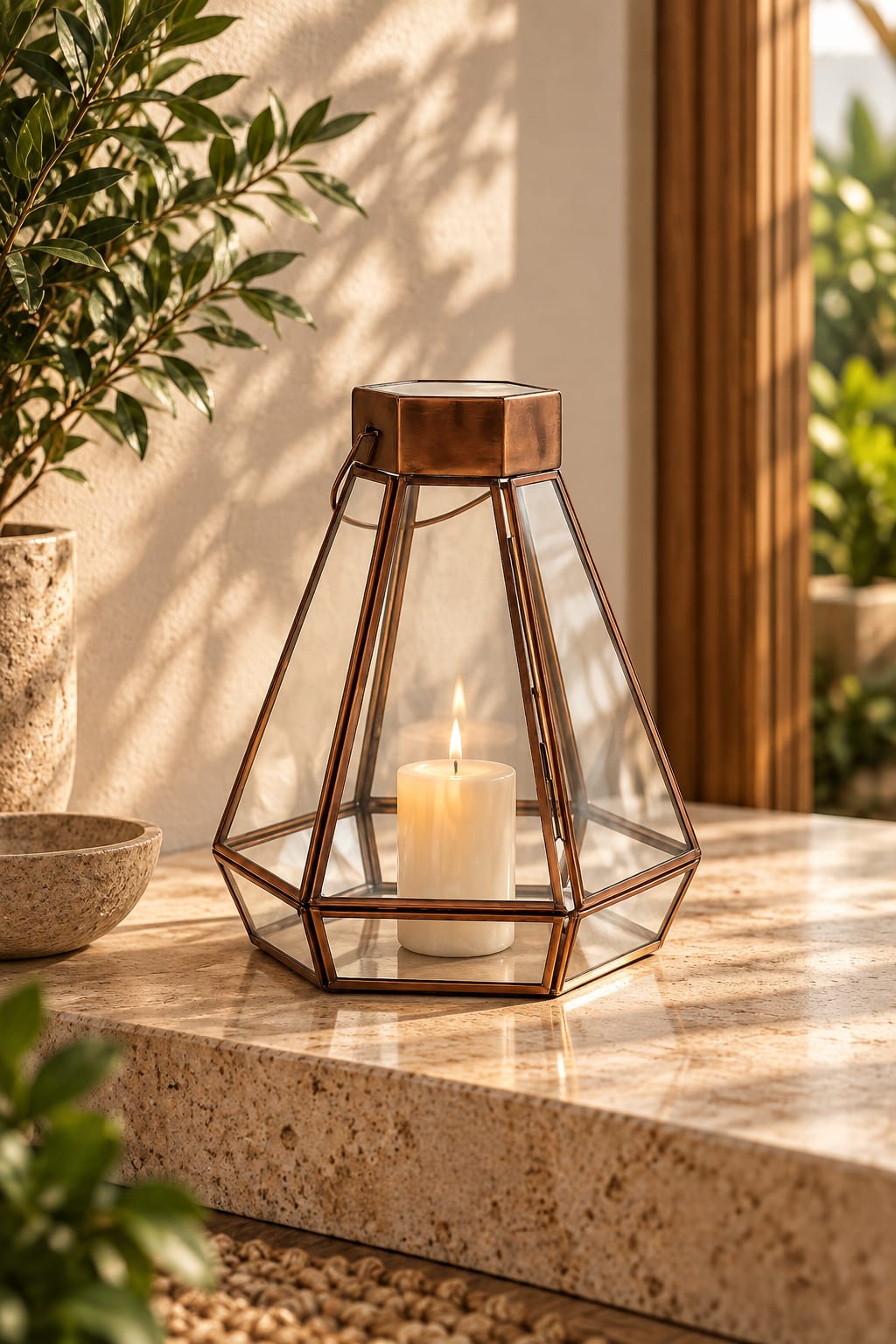Elara Copper Glass Lantern