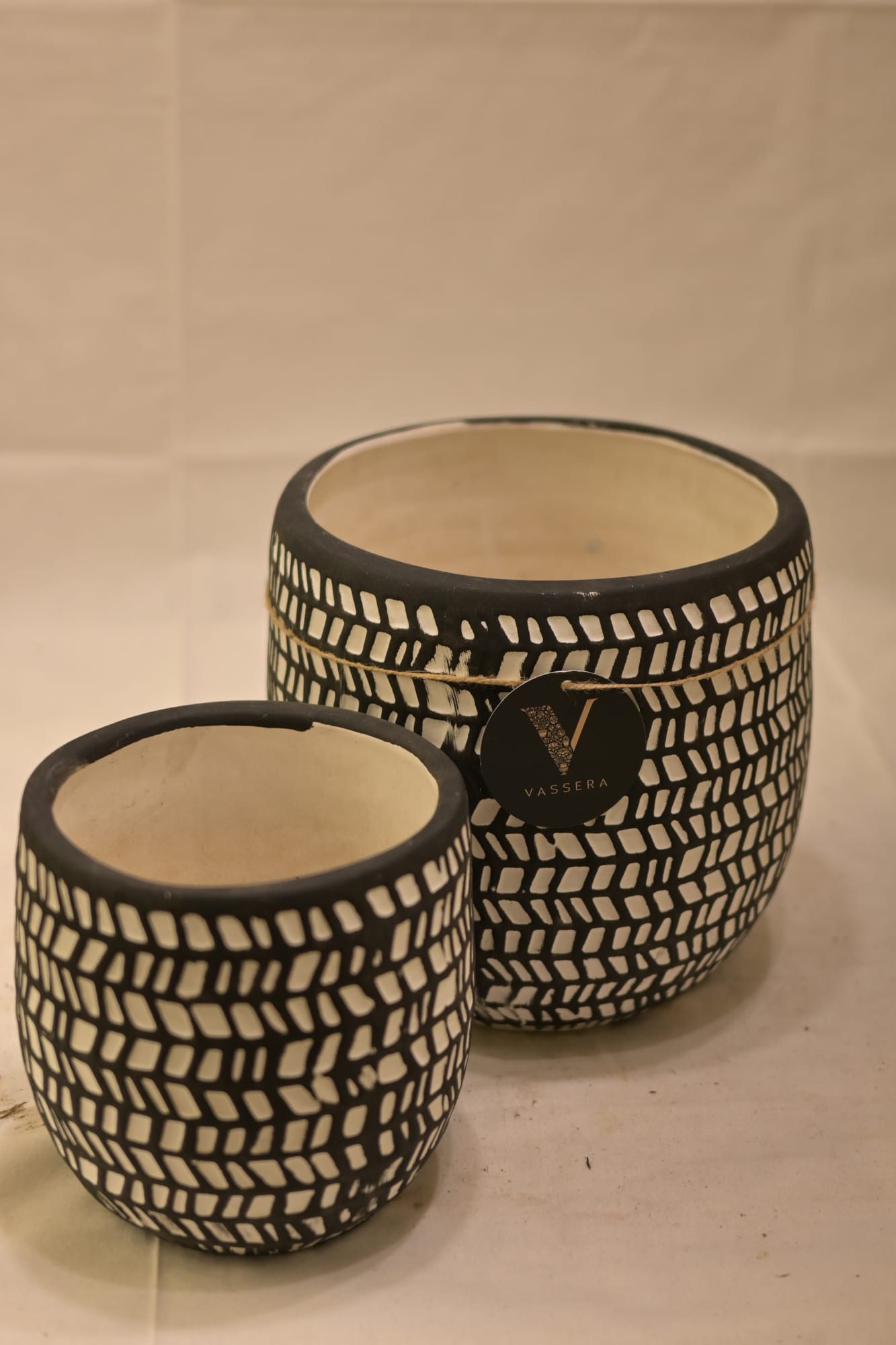 Monochrome Dash Weave Ceramic Planter Duo