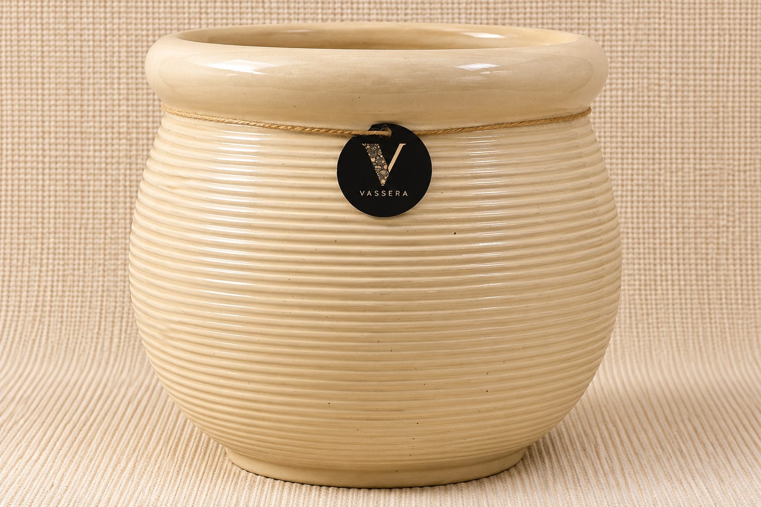 Ivory Halo Ribbed Ceramic Planter