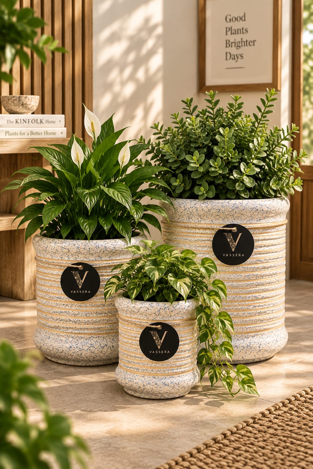 Coastal Speckle Ribbed Planter Trio