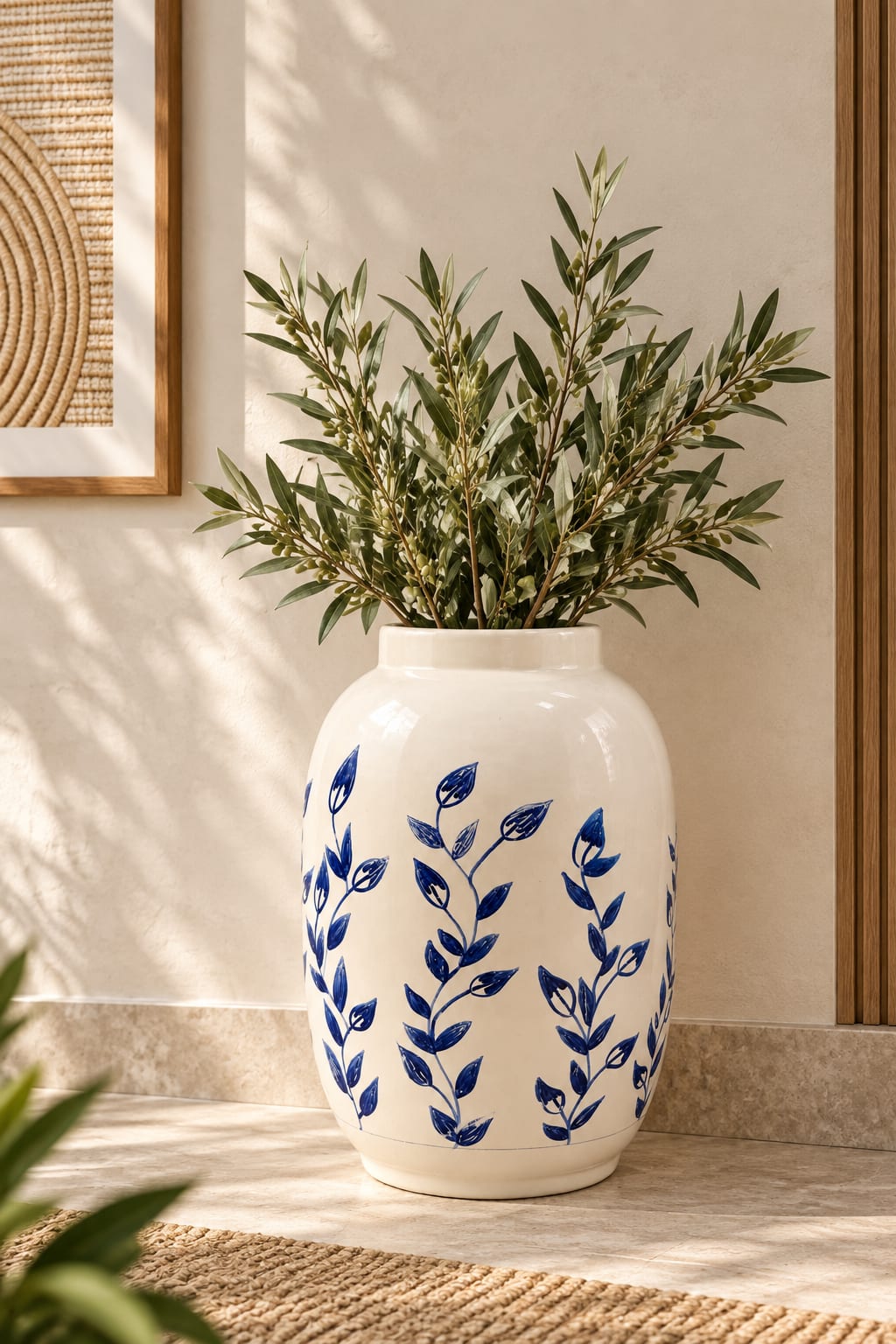 Indigo Vine Botanical Ceramic Vase