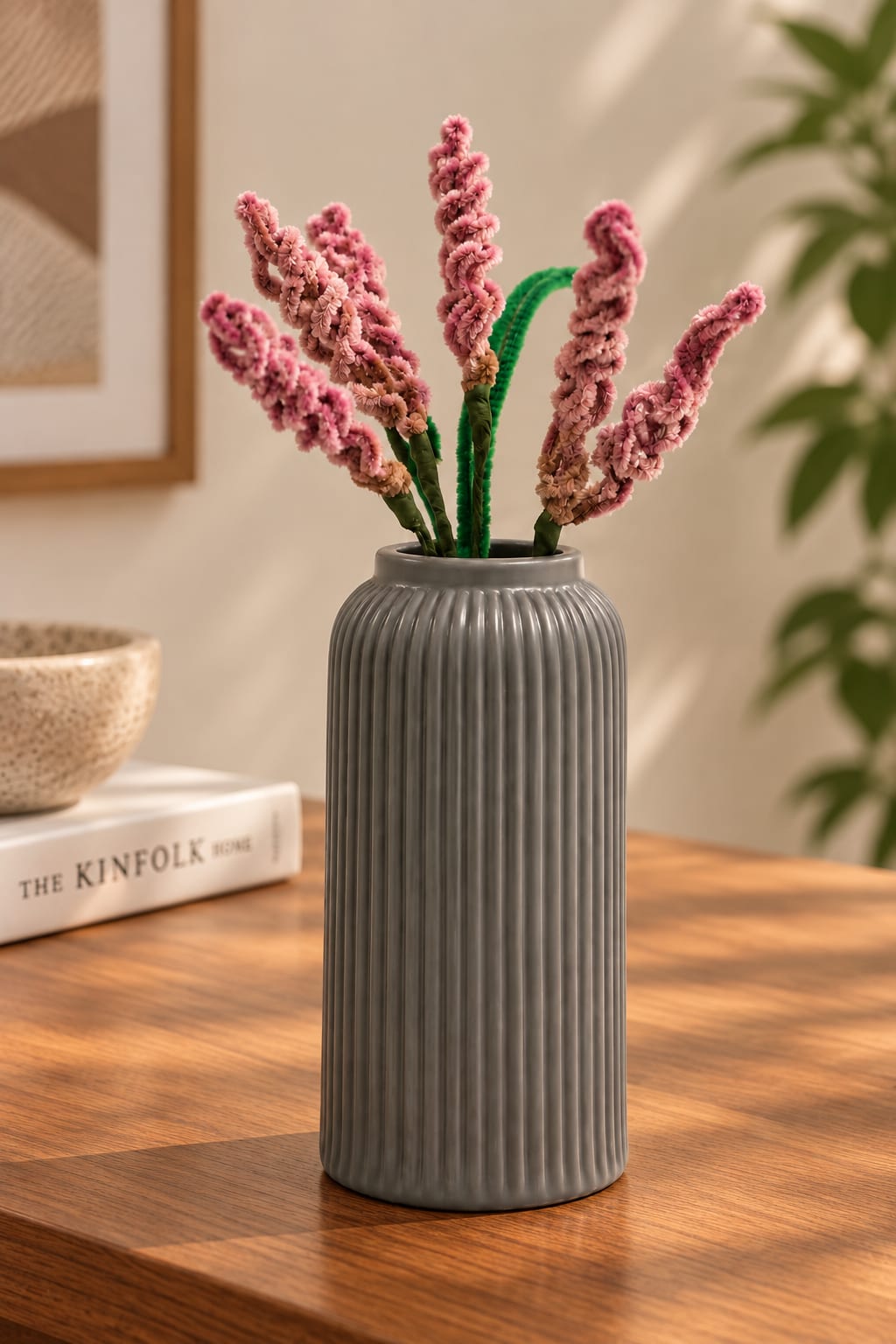 Slate Ribbed Ceramic Vase
