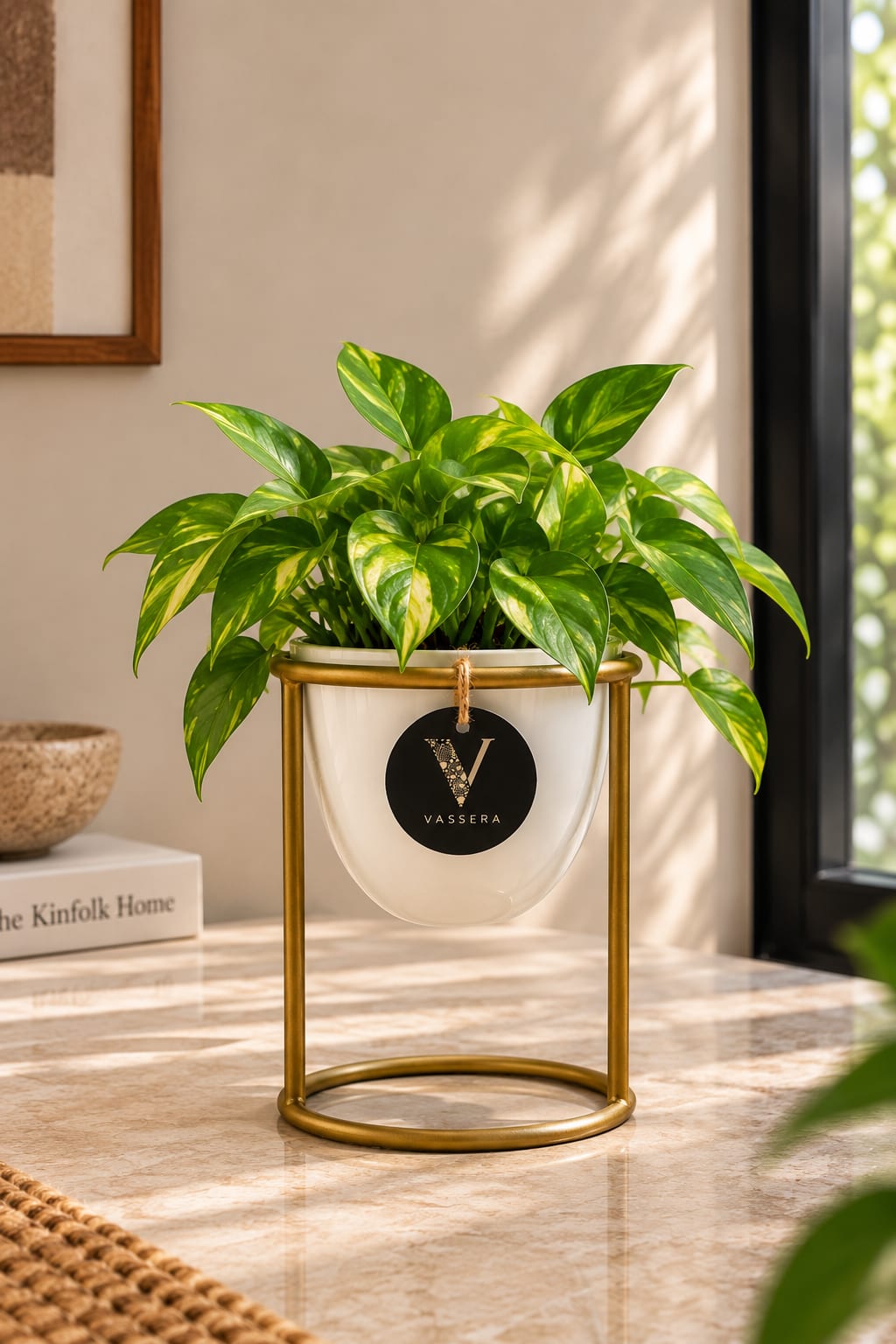 Ivory Halo Gold Stand Planter Duo