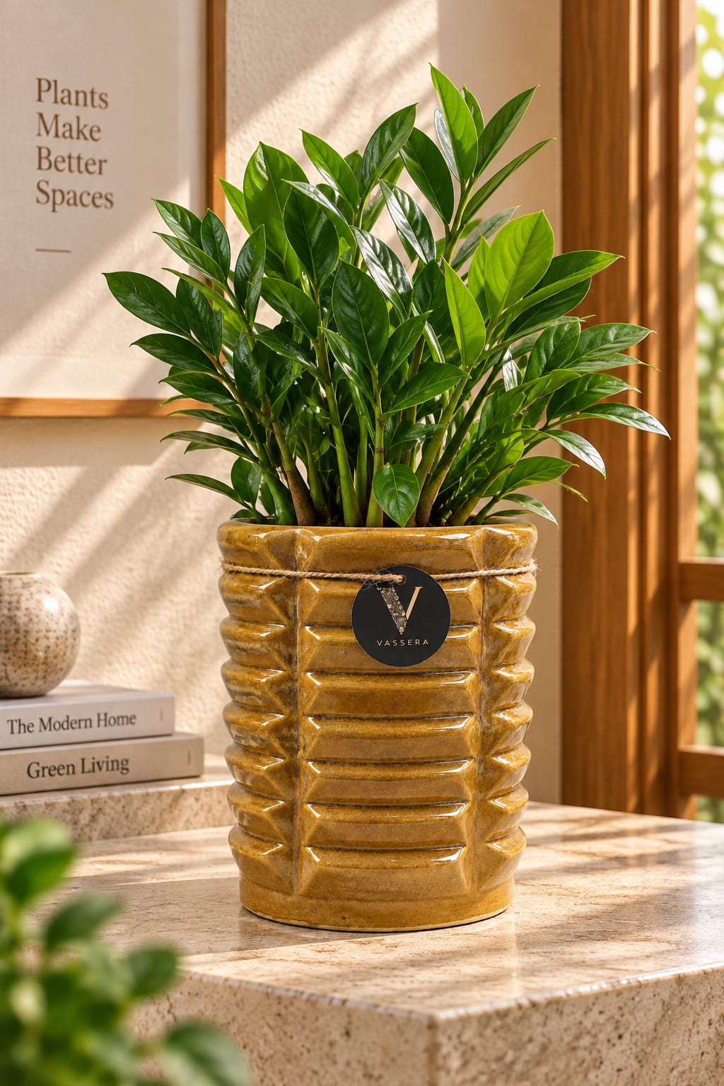 Amber Ridge Geometric Ceramic Planter