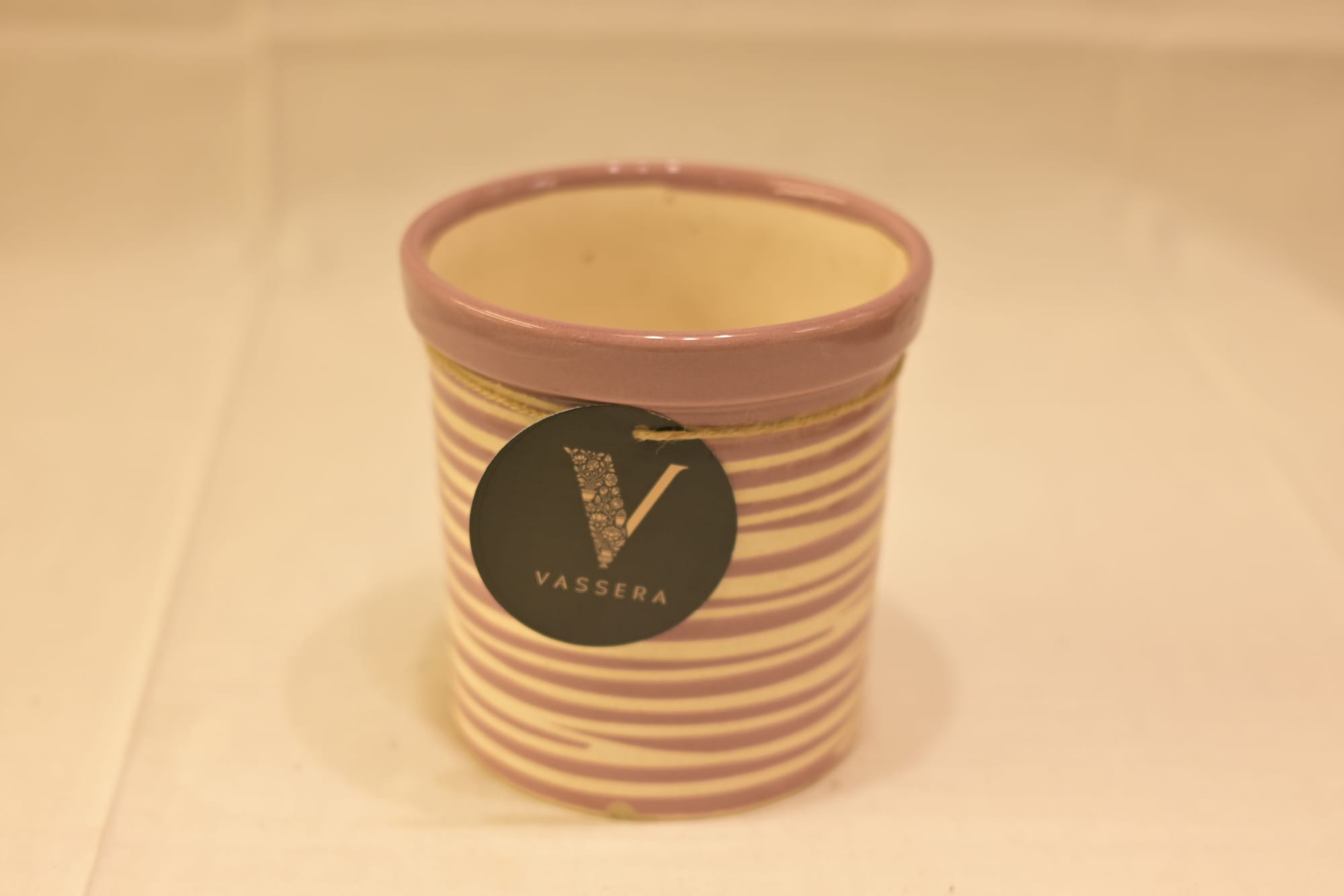 Mauve Stripe Ceramic Planter