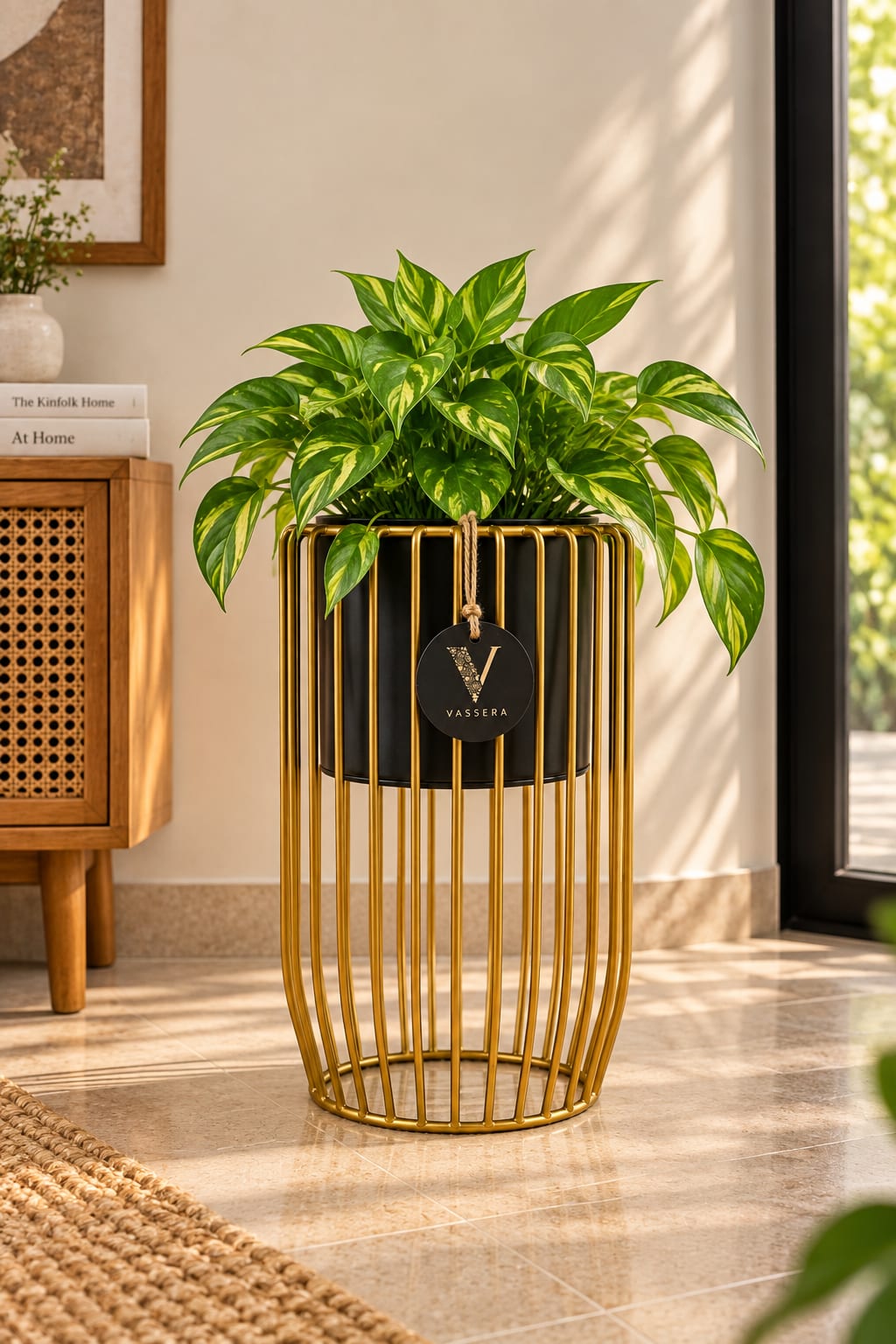 Noir Cage Gold Metal Planter